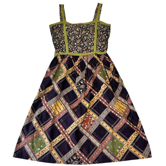 Vintage Dresses & Skirts - Plaza Square Vintage 70s Dress Square Neck Size 12 Patchwork Paisley Bodace Boho